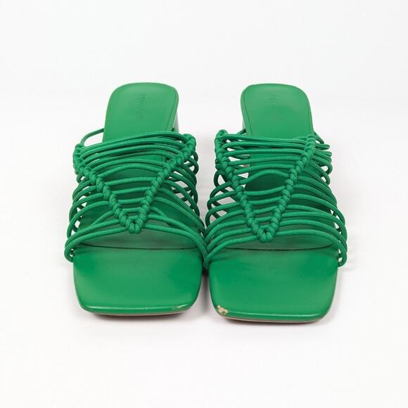 Open Edit Vibrant Green Clover Strappy Square Toe Block Heel Sandals Size 8.5 - Picture 3 of 11
